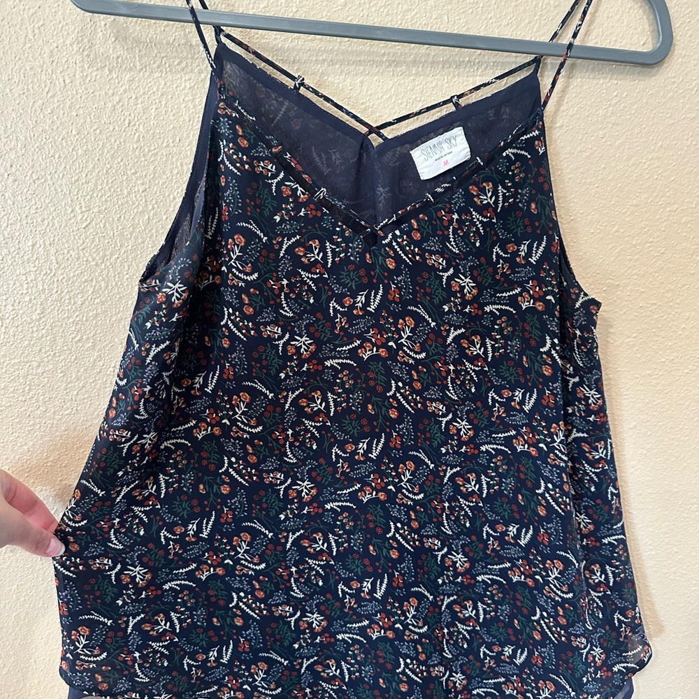 Sienna Sky Blue Patterned Flowy Camisole Top